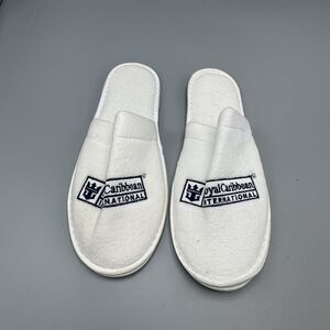 Royal Caribbean Embroidered Logo Medium Slippers White Blue Cruise Travel